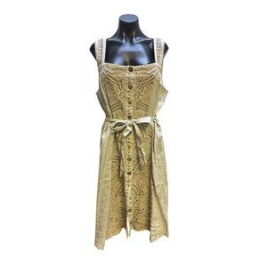 NWT Johnny Was Bohemian Embroidered Beige Button-Down Midi Dress w/Belt XXL